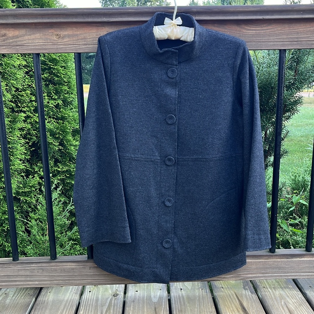 Eileen Fisher Black Dark Gray Cardigan Jacket Pea Coat buttons down